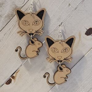 Handmade Cat and Mouse Earrings #3